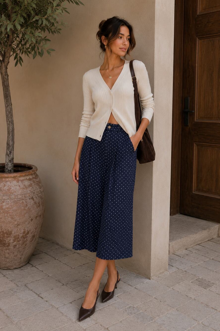 Boden Denim Polka Dot Midi Jean Skirt Womens 4P Blue Modest Pencil Fall Casual